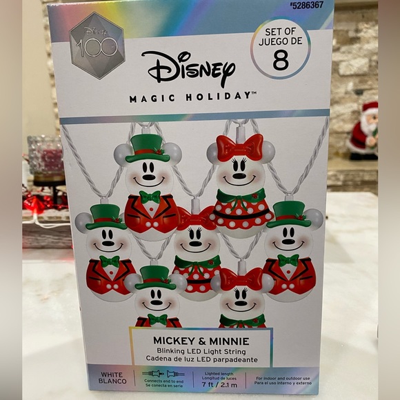 Disney Magic Holiday Mickey & Minnie Set Of 8 Blinking Led Light 7 feet String - Picture 2 of 6